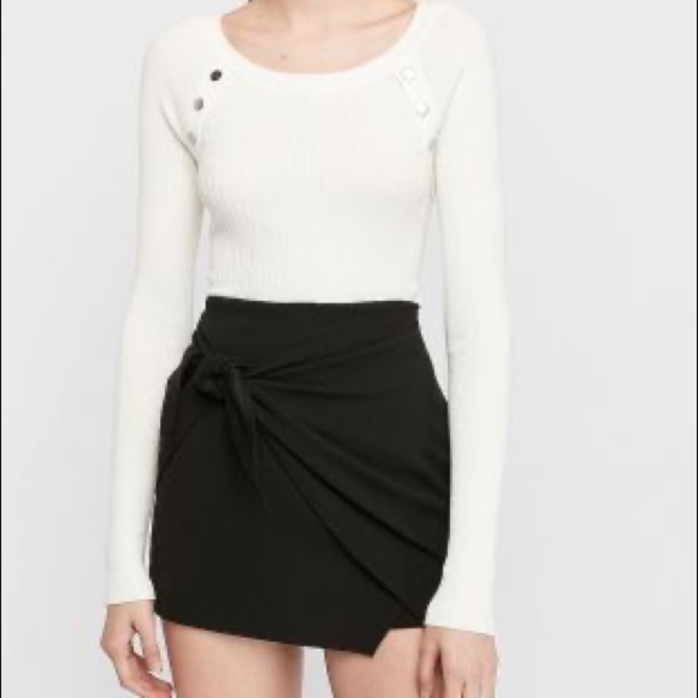 Express White Ribbed Button Shoulder Sweater